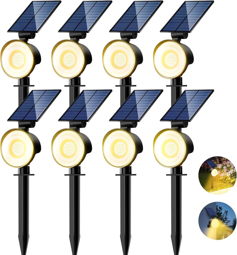 nipify 8 Pack Solar Spot Lights Outdoor Waterproof with 3 Modes, Solar Spotlight Light for Outside Yard Landscape Lighting Pathway Lights Wall,Warm White - Image 1